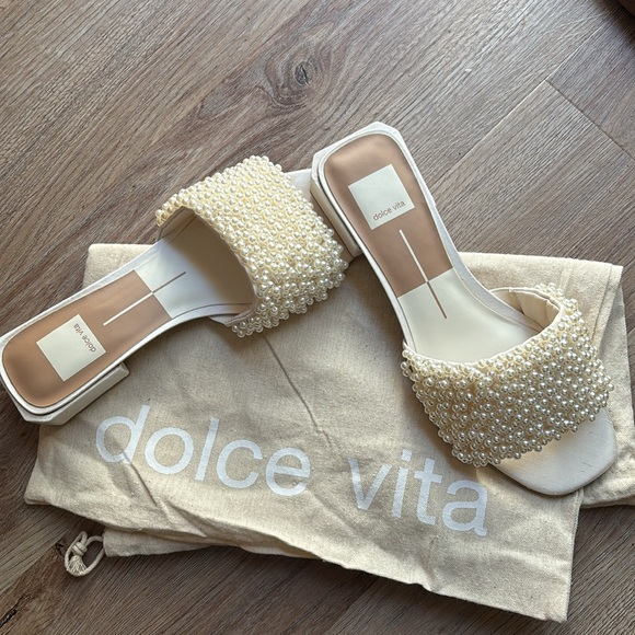 Dolce Vita Shoes - Dolce Vita Pearl-Beaded Cream Slide Sandals